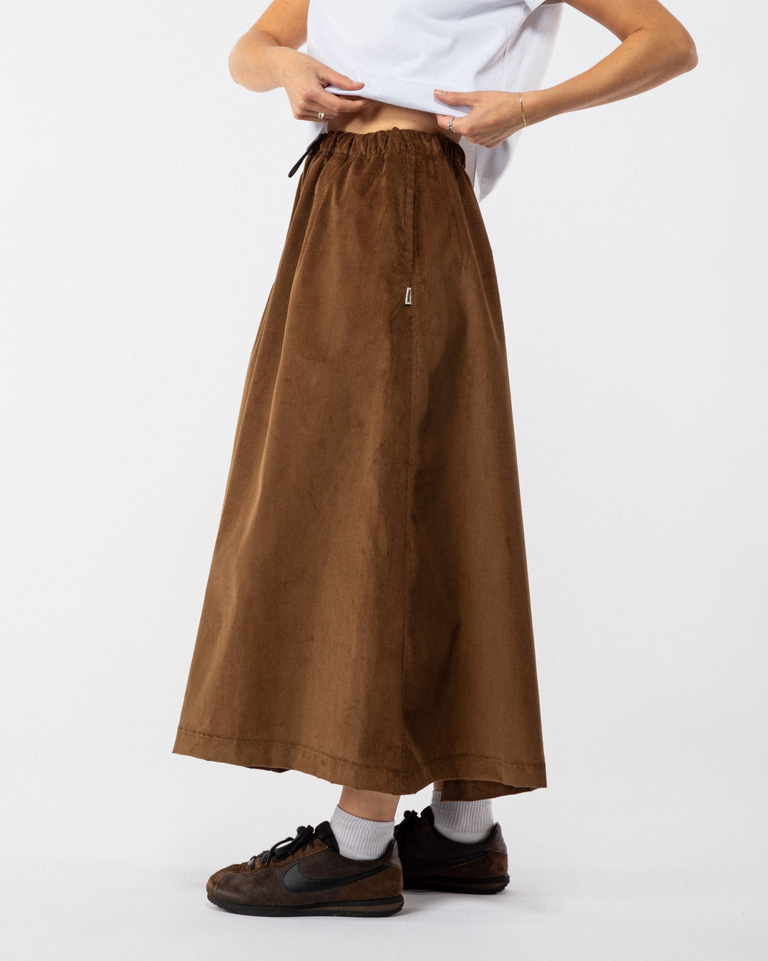 Corduroy A Line Skirt - Tan Brown