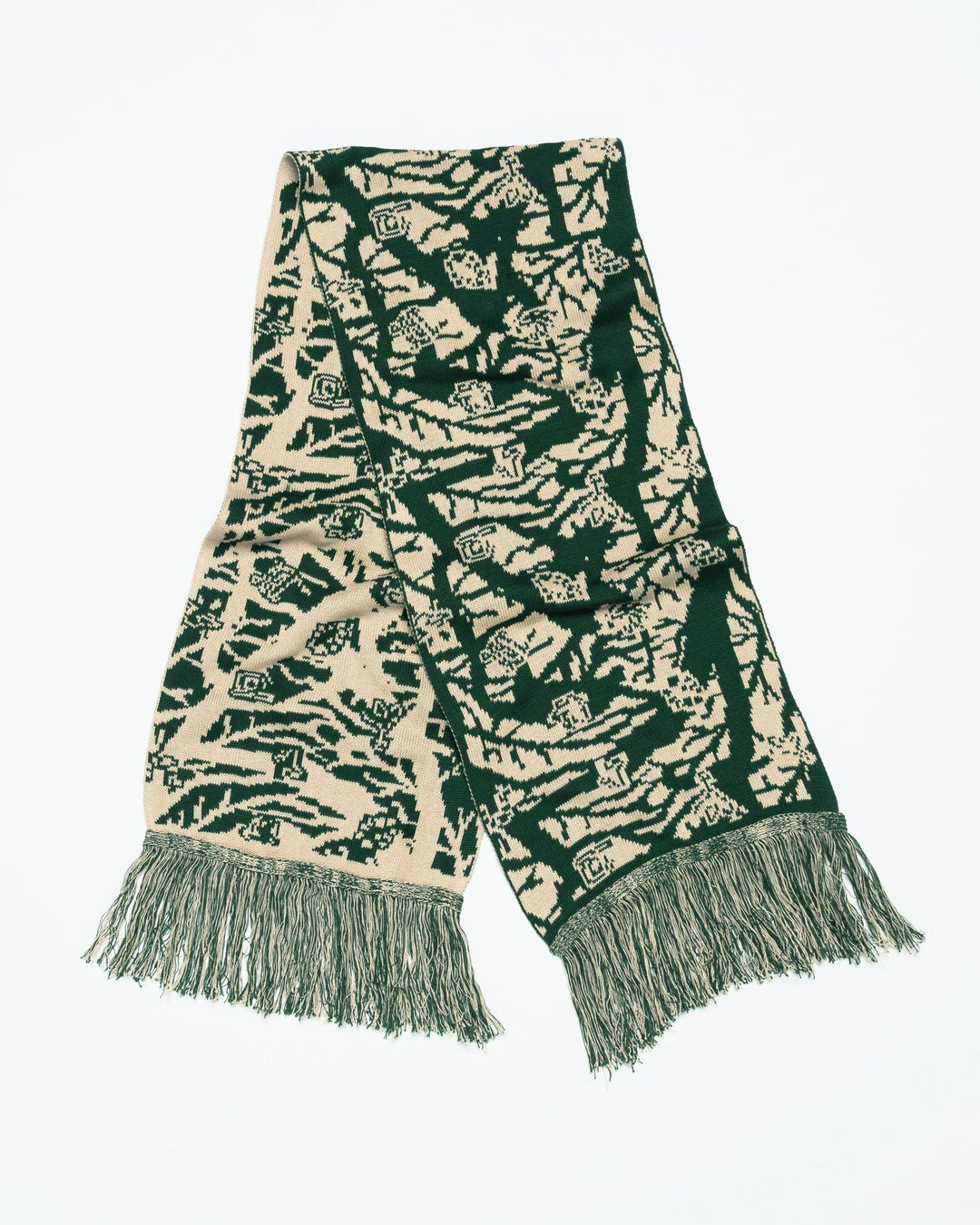 Tassel Scarf Bamba Print - Bottle Green/Natural