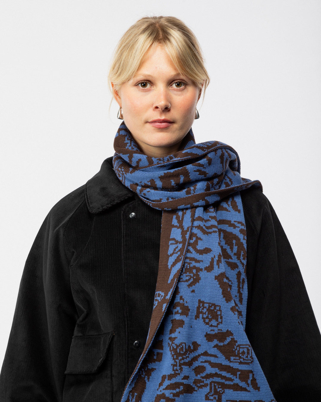 Tassel Scarf Bamba Print - Chocolate Brown/Blue