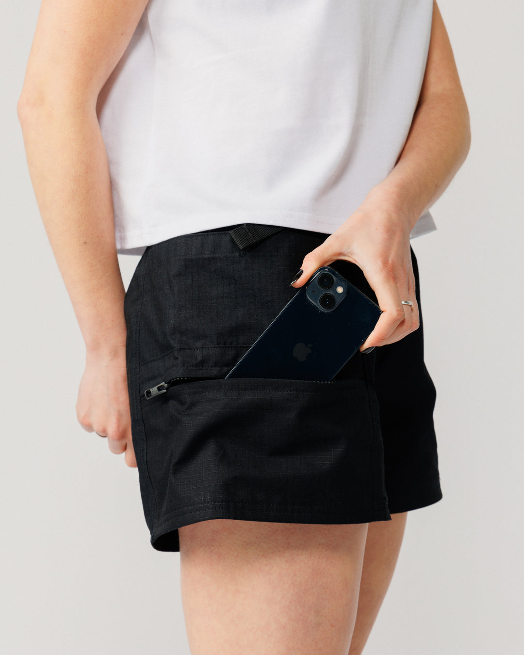 Ripstop Cropped Hiking Shorts - Black
