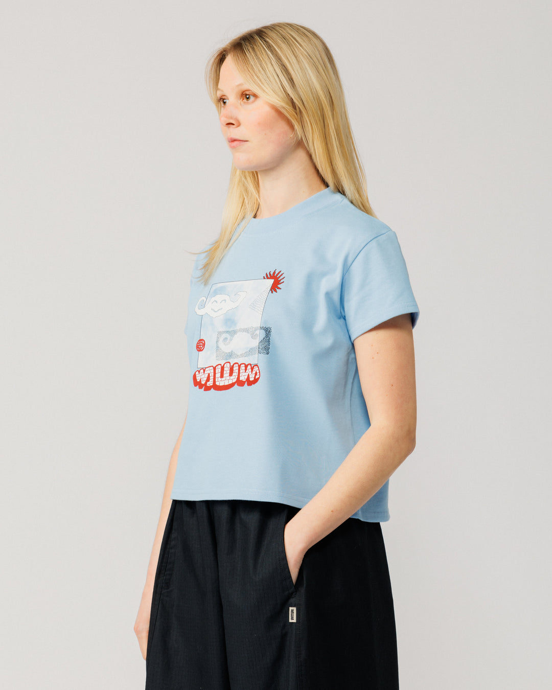 Plume Cropped T-Shirt - Sky Blue