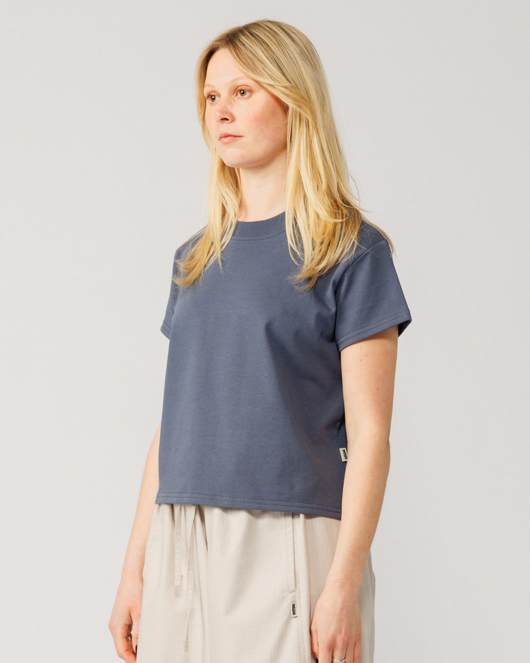 Mid-Weight Cropped Organic T-Shirt - Washed Blue
