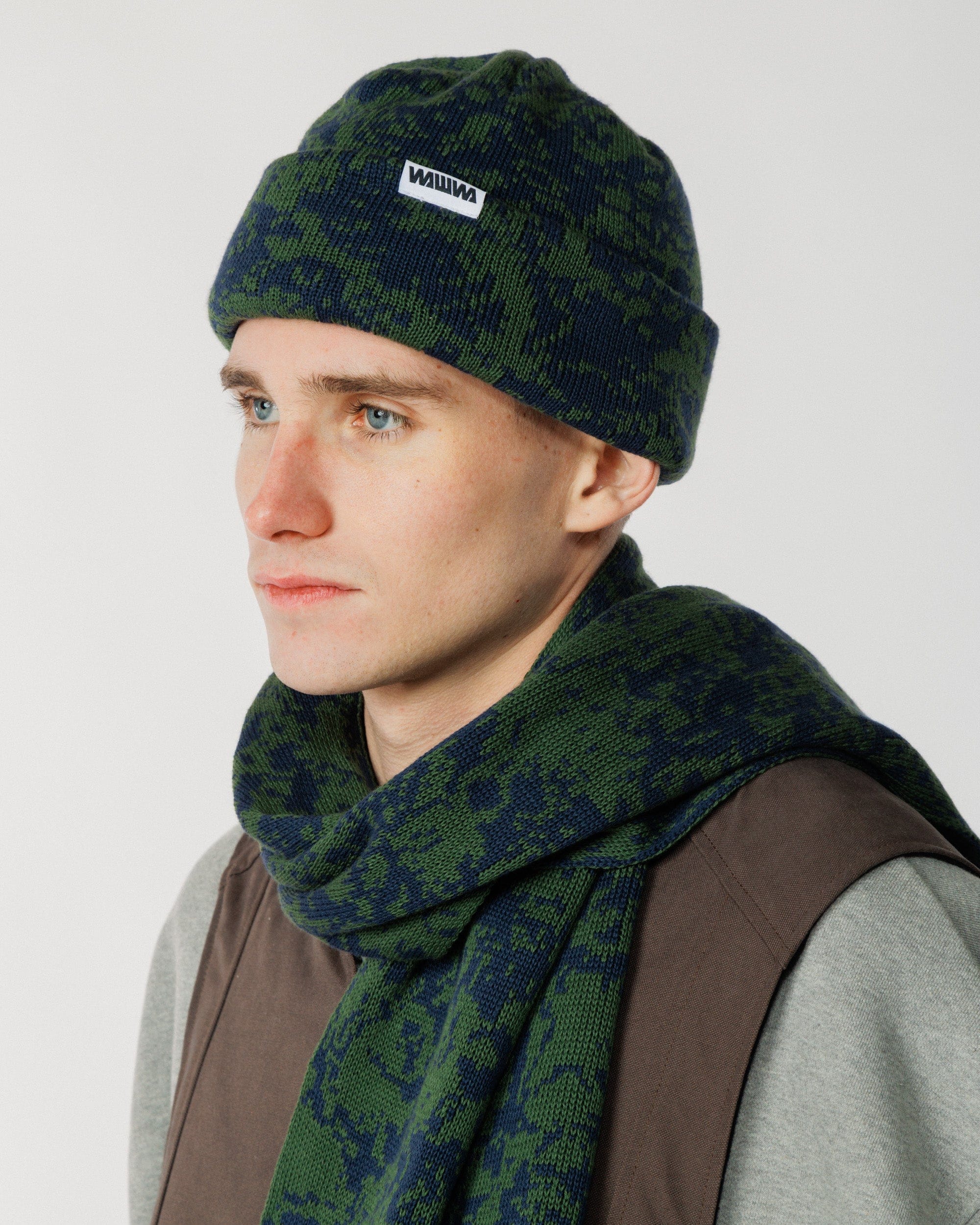 Barley & Hat Scarf Set - Dark Green & Navy – WAWWA Ф