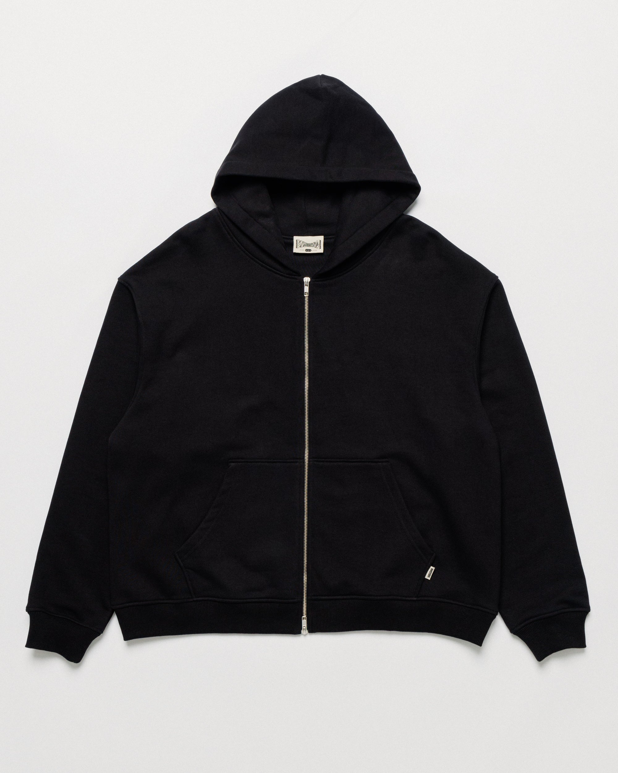 Heavyweight Two-Way Zip Hoody - Black — Front flat, full silhouette