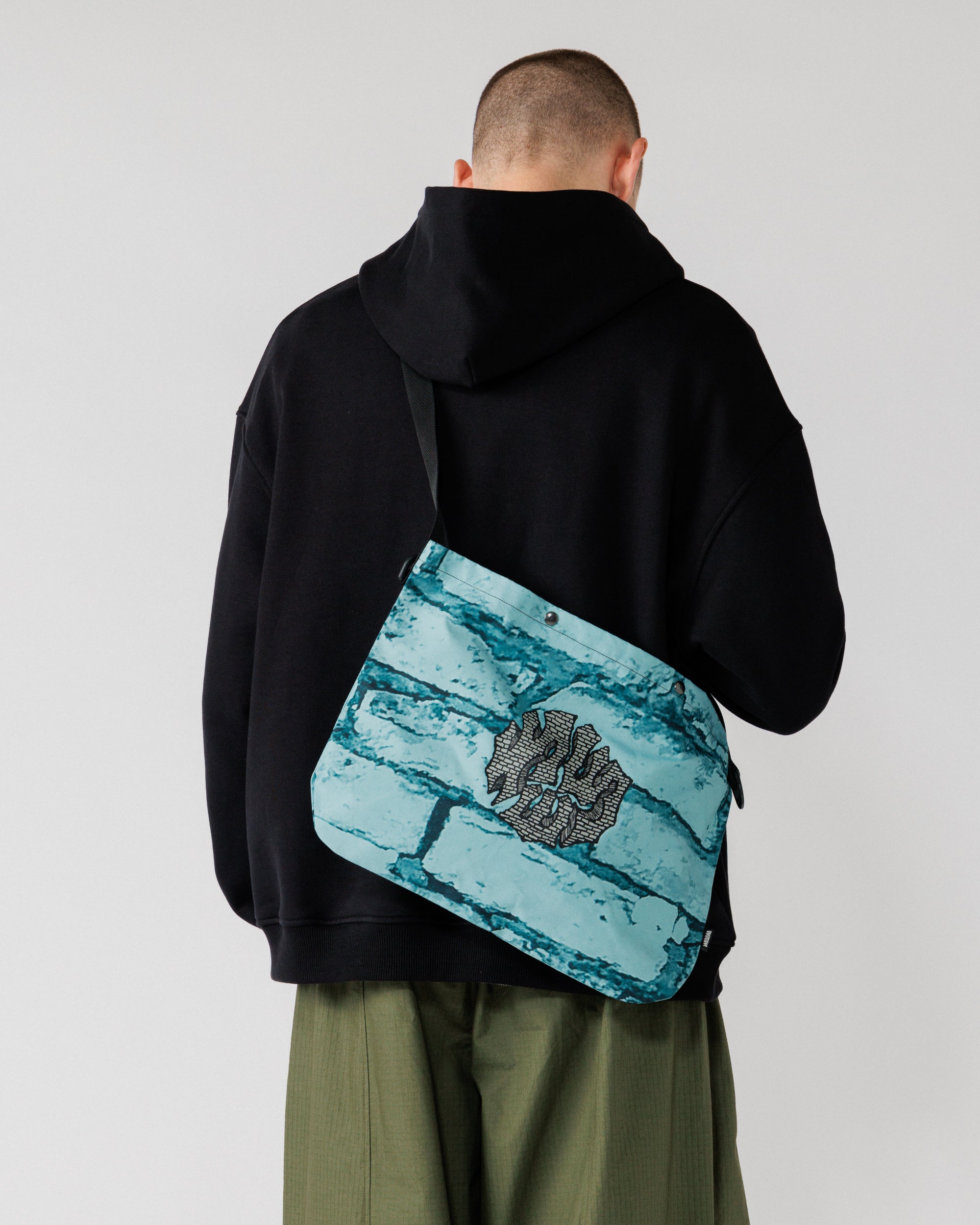 Musette - Blue Brick Camo — back view, full graphic