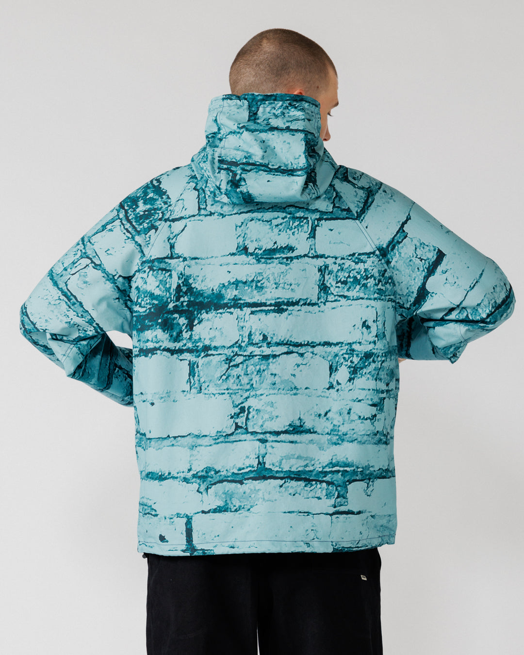 Roam Raglan Jacket - Blue Brick Camo — back view, print placement